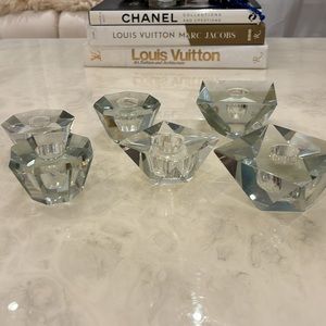 Set of 6 beveled glass candle holders